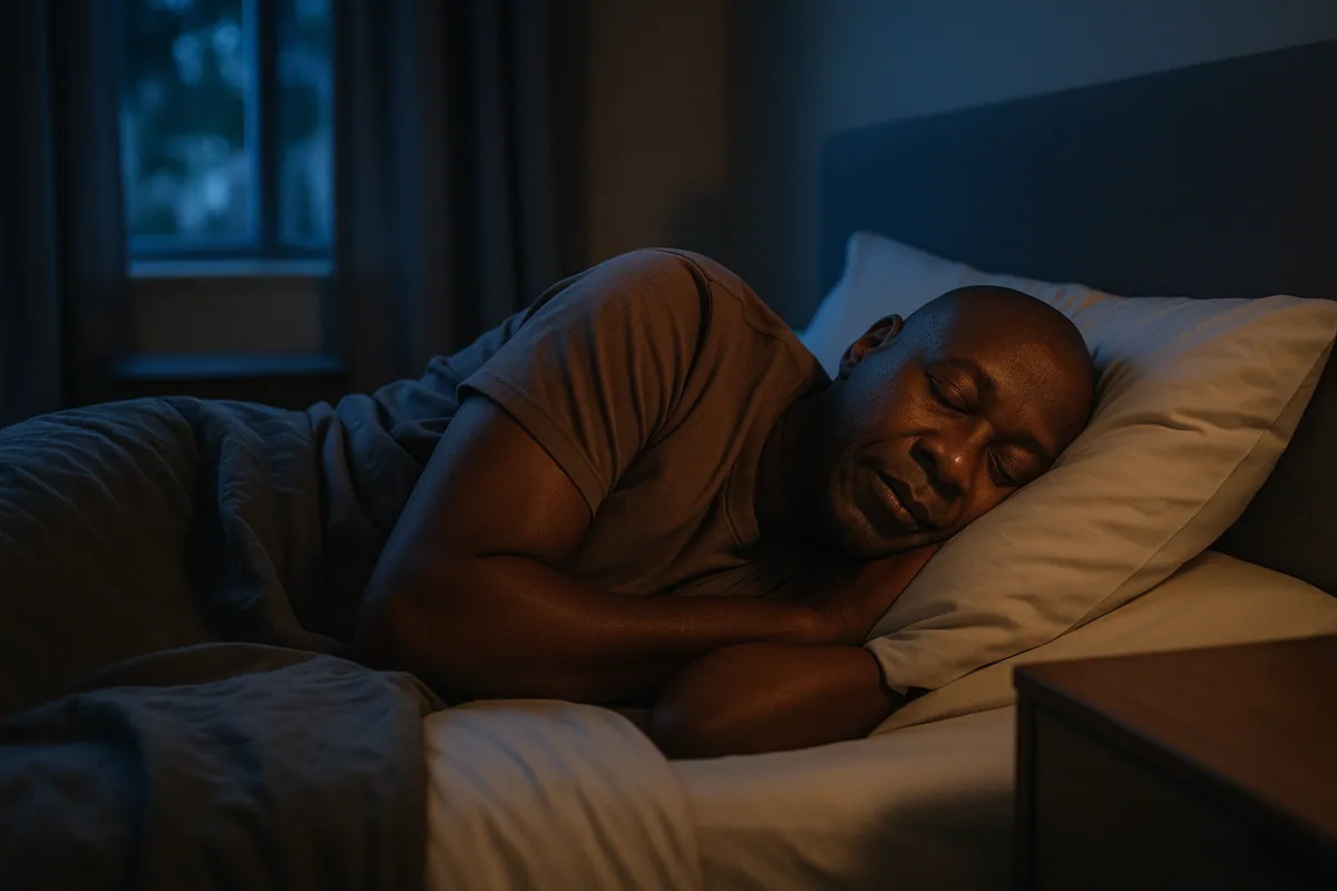 Un homme dort paisiblement toute la nuit, l'effet que les acheteurs associent à la gélule du soir